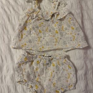 Floral Baby 7 For All Mankind Outfit - White and Yellow